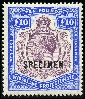 1913-21 £10 Purple & Dull Ultramarine with SPECIMEN ovpt