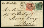 1864 Two covers to HONG KONG, both franked 1s gree