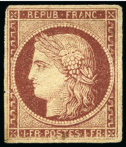 Stamp of France 1849 1F carmin, neuf sans gomme, légers défauts