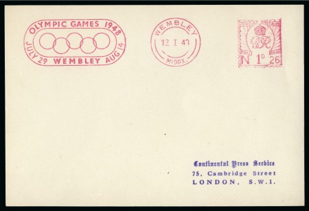 1948 (Jan 12) Card with "OLYMPIC GAMES 1948" Wembley 1d machine frank