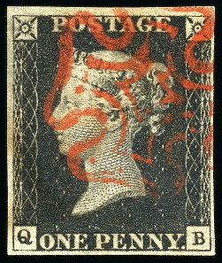 Stamp of Great Britain » 1840 1d Black and 1d Red plates 1a to 11 1840 1d Black pl.1b QB with fine to good margins, 
