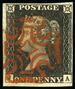 Stamp of Great Britain » 1840 1d Black and 1d Red plates 1a to 11 1840 1d Black pl.3 JA with close to large margins,