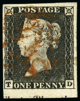 Stamp of Great Britain » 1840 1d Black and 1d Red plates 1a to 11 1840 1d Black pl.1a TD lower marginal with showing