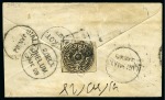 1877-78 1/2a black, cut square, used in combination with India 1/2a