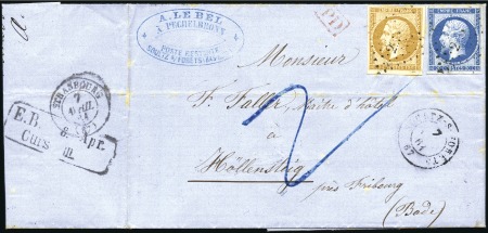 Stamp of France 10c +20c Empire ND sur lettre de Soultz