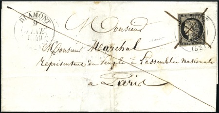Stamp of France 09.01.1849 Cérès 20c noir avec rare oblitération