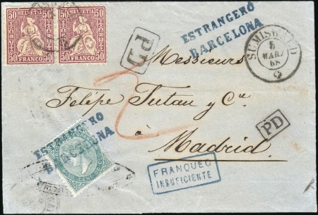 Stamp of Rarities of the World Mixed franking with Spain and Switzerland