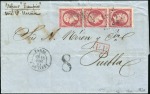 Stamp of France Tête-Bêche en bande de trois sur lettre pour le Mexique