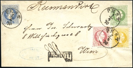 1867 10K Blue, 5kr red and 2kr yellow on register