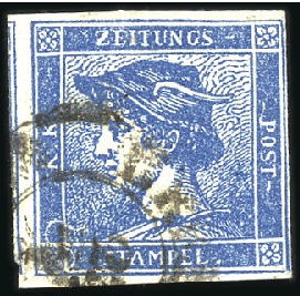 Stamp of Hungary 1851 Blue Newspaper stamps: Group of four items incl. one complete newspaper