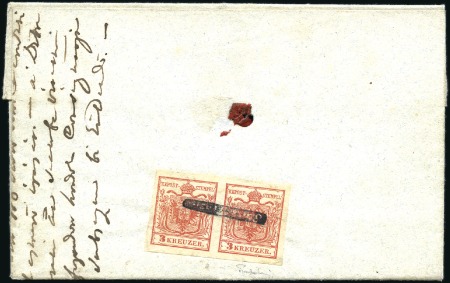 Stamp of Hungary 3Kr rot Handpapier Type Ia zwei Paare entwertet mi