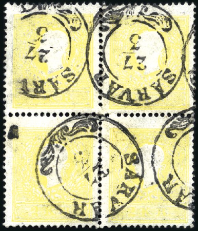 2Kr gelb Type II, VIERERBLOCK entwertet mit Zweikr