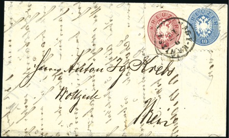 1863-64 5Kr red postal stationery cut-out in combi