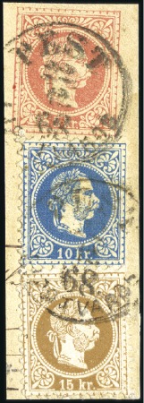 Stamp of Hungary 5Kr rot Ganzsachenausschnitt mit 10Kr blau und 15K