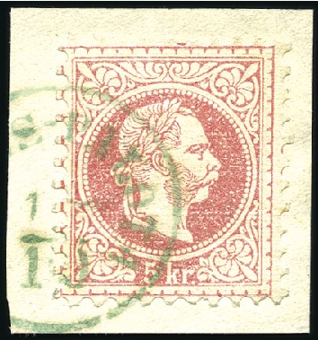 Stamp of Hungary 5Kr rot entwertet mit GRÜNEM Einkreis RÁKOS-PALOTA