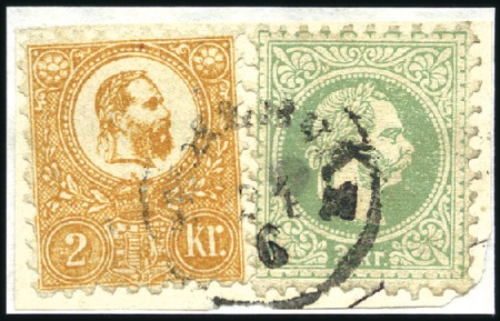 1871 Lithographed 2Kr orange and Austria 1867 3Kr 