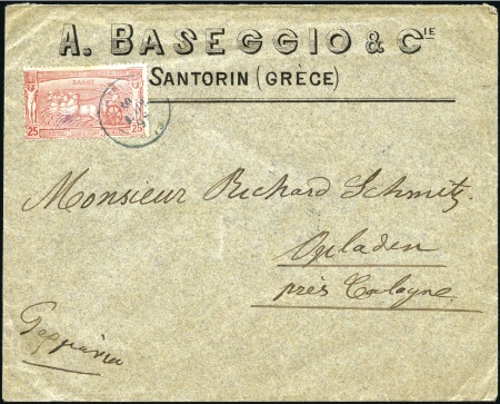 1898 (Mar 10) Commercial envelope from the island of Thira to Germany with 1896 Olympics 25l