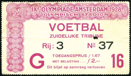 Stamp of Olympics » 1928 Amsterdam » Memorabilia 1928 Amsterdam. Day ticket for the Football (south stand)