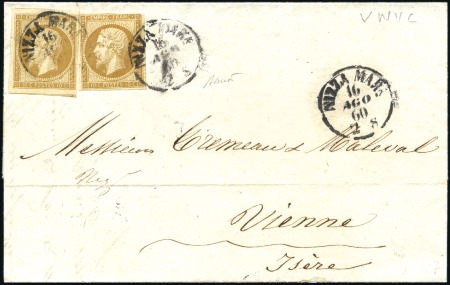 Stamp of France 1860 Càd sarde Nizza Mara 16.08.60 sur 10c Empire