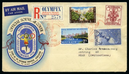 Melbourne. R-cover OLYMPEX  (Olympic Philatelic Exhibition) on cover with Olympic set tied by RED Torch runner