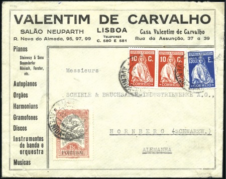 PORTUGAL: 1928 (May 22) FIRST DAY: Envelope from Lisbon to Germany with Olympic 15c