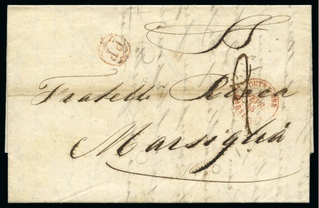 1848 (28.1) Folded entire from Constantinople to Marseille, bearing small thimble fancy PP in red
