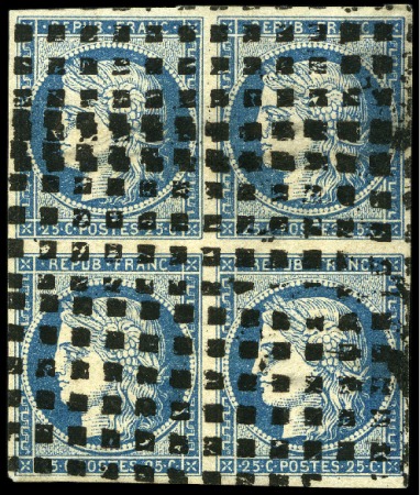 Stamp of France 1849 25c Cérès obl. gros points en bloc de 4