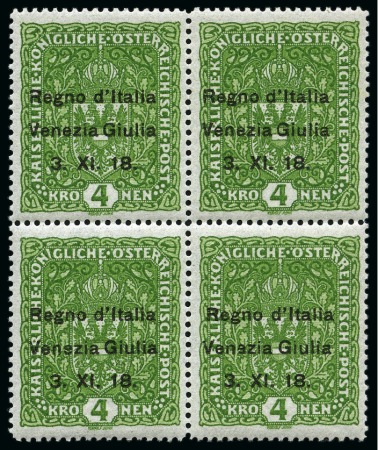 1918 4k Dark Green, never hinged block of four, ve