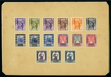 Stamp of Italy » Italian Colonies and Possessions » Libya 1921-31 Pictorials and Libyan Sibyl issues: Die proofs mounted on carton (235 x 160mm) showing six "Sibyl" values and nine Pictorials in various colours