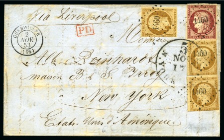 Stamp of France 1849 1F Cérès +trois 10c Présidence obl. PC1460