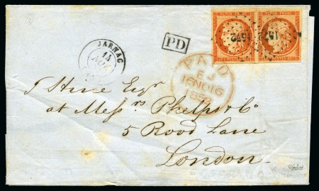 Stamp of France 1849 40c Cérès en paire bien margée obl. PC 1572