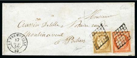 Stamp of France 1849 10c +40c Cérès obl. grille sur enveloppe