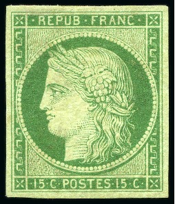 Stamp of France 1849 15c vert-jaune