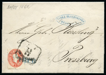 Stamp of Austria » 1860 Issue AUSTRIA 1862 5kr red with postmark & pre-obliteration