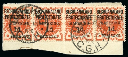 1900 1d on GB 1/2d vermilion (serif ovpt) used strip of four