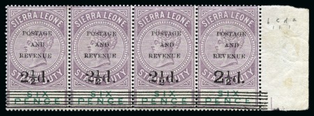 1897 Overprinted Fiscal 2 1/2d on 6d mint strip of four