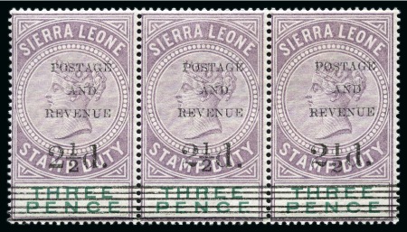 1897 Overprinted Fiscal 2 1/2d on 3d mint strip of three
