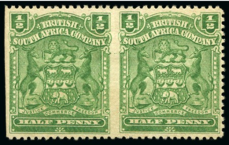 1898-1908 1/2d Dull Bluish Green horizontal pair imperf. vertically