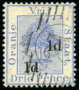Stamp of South Africa » Orange Free State 1890-91 1d on 3d Ultramarine with double surcharge variety