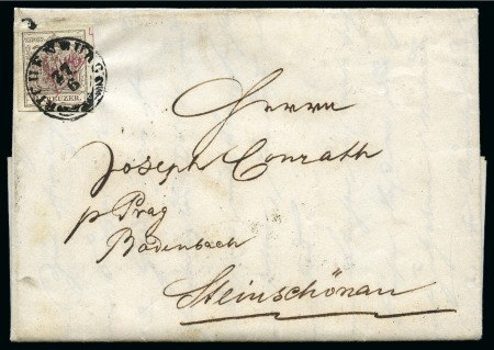Stamp of Austria » 1850 Issue 1854 cover 6Kr with red Franco manuscript + cds, ex Conrath correspondence