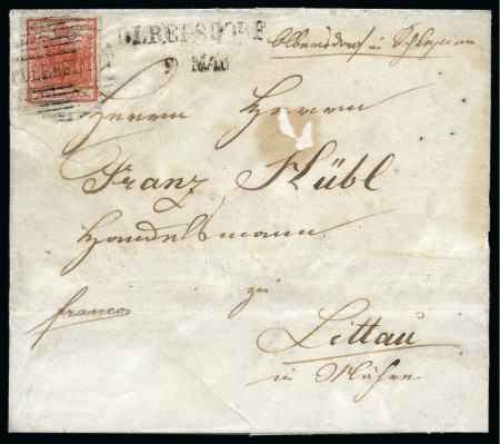 Stamp of Austria » 1850 Issue 1851 Cover 3Kr rare hachures (bar) cancel OLBERSDORF Silesia
