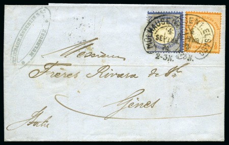 1874 ELSASS letter Moulhouse to Genova 1/2Gr+ 2Gr, horseshoe cancel