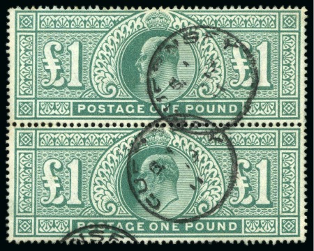 Stamp of Great Britain » King Edward VII 1902-10 £1 green, pair, used, fine (SG £1'650)