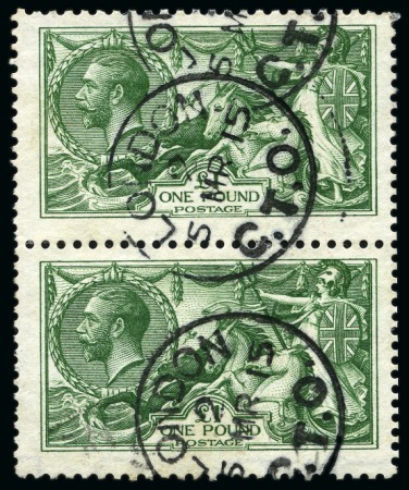 Stamp of Great Britain » King George V 1915 Waterlow £1 green, used vertical pair, fine (SG £2'800)