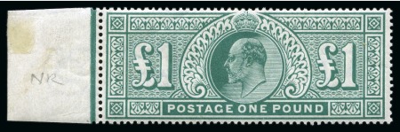 Stamp of Great Britain » King Edward VII 1902-10 De La Rue  £1 green, mint left sheet marginal,
