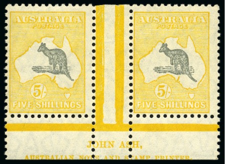 Stamp of Australia » Commonwealth of Australia 1929-30 Roos 5s grey and yellow, mint, bottom gutter