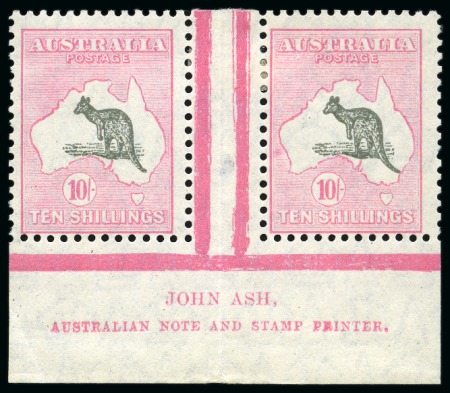 Stamp of Australia » Commonwealth of Australia 1929-30 Roo 10s grey and pink, die II, mint, bottom marginal inscriptional pair