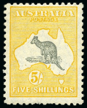 Stamp of Australia » Commonwealth of Australia 1929-30 Roos 5s grey and yellow, mint, short perfs.,