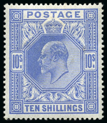 Stamp of Great Britain » King Edward VII 1902-10 De La Rue 10s ultramarine, mint, fine (SG £1'100)