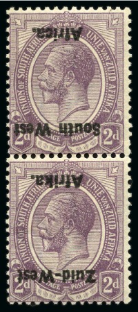 1923 2d dull purple, mint, vertical se-tenant pair showing INVERTED OVPT